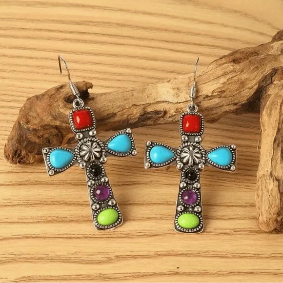 Colorful Cross Earrings - Picture 1 of 2